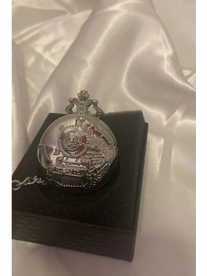 Gümüş Saat Köstekli Saat Trenyolu Tren  Kabartmalı Pilli