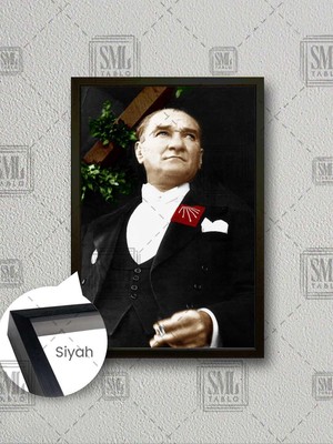 Kırmızı Yaka Mendili Chp Mustafa Kemal Atatürk Çerçeveli Dikey Kanvas Tablo