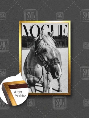 Beyaz Asil At Dergi Kapağı Hayvan Moda Fashion Dekor Çerçeveli Dikey Kanvas Tablo