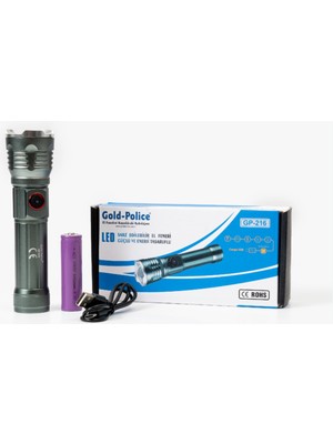 Gold Police GP-216 Şarjlı El Feneri | 2000 Lümen – Tg LED – Alüminyum Gövde – Mıknatıslı – Zoom Özellikli