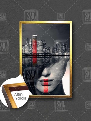 Asimetrik Saç Kesimi Cesur Kadın Modern Şehir Silüet Çerçeveli Dikey Kanvas Tablo