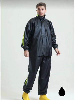 Tam Kalıp Motorcu Kurye Su Gecirmez Yağmurluk Takım - Siyah