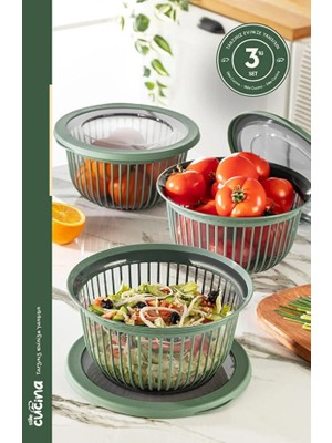 Linea 3 Adet 3 Litre Yuvarlak Sızdırmaz Çerez & Meyve & Bakliyat Saklama Kabı Yeşil