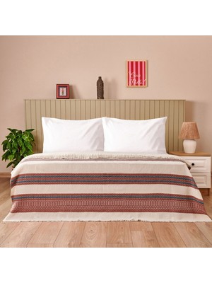 Soft Marun Çift Kişilik Yatak Örtüsü - Ekru / Kırmızı - 200X230 cm