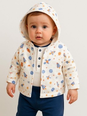 3’lü Organik Uzay Desenli Bebek Eşofman Takımı