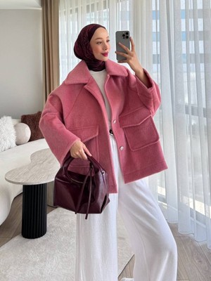 Oversize Cepli Bej Kaşe Ceket