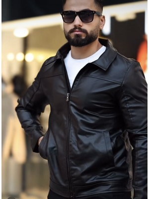 Prifaldi Yeni Sezon Oversize Premium Rkek Deri Ceket Siyah