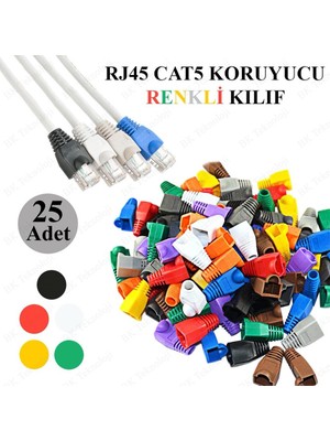 Derwell 25 Adet RJ45 Cat6 CAT6E CAT5E Ethernet Ağ Kablosu Rengarenk Koruma Cover Kılıfı Kablo Konnektörü