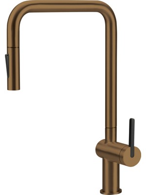 Deante Momi BKM_C73N Çekme Spiralli Fırçalanmış Bronz Mutfak Evye Bataryası | 1800 mm Hortum, Çift Jet