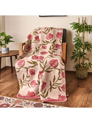 Soft Granate Pamuklu Tv Battaniyesi - Ekru / Kırmızı - 130X170 cm