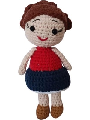 Kırmızı Lacivert Öğrenci Kız Bebek Amigurumi Organik Anahtarlık Oyuncak