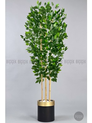 Biçiçek Yapay Benjamin Ağacı 170CM Siyah Metal Saksıda Gold