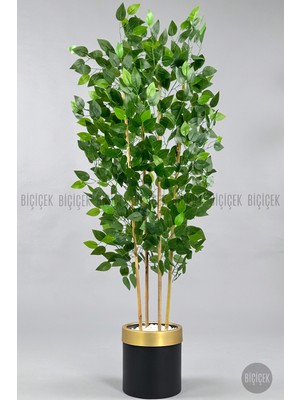 Biçiçek Yapay Benjamin Ağacı 140CM Siyah Gold Metal Saksıda