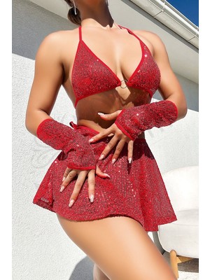 Mulvxbrf BRF02  Kırmızı Parıltılı Eldivenli Etekli  Takım 3612 (Mulvix)