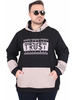 Mocgrande Büyük Beden Kapüşonlu Sweat Double Face Trust 25701 Sıyah