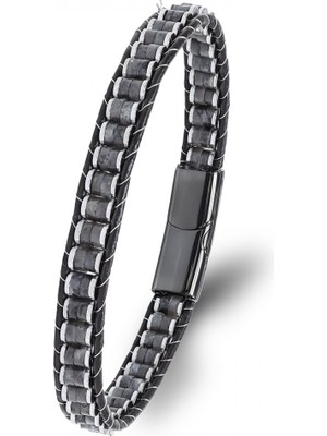 Kuşkaya Ticaret Spektrolit Hematit Çelik Örgülü Deri Bileklik | 14 Şubat Sevgililer Günü Hediyesi