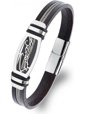 Kuşkaya Ticaret Atatürk İmzalı Çelik Halatlı Erkek Deri Bileklik | 14 Şubat Sevgililer Günü Hediyesi