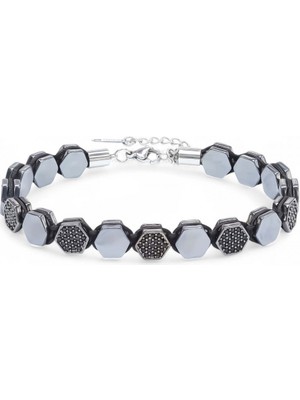 Kuşkaya Ticaret Zirkon Taşlı Ayarlanabilir Hematit Çelik Bileklik | 14 Şubat Sevgililer Günü Hediyesi