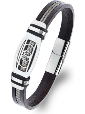 Kuşkaya Ticaret Hayat Ağacı Desenli Çelik Halatlı Erkek Bileklik | 14 Şubat Sevgililer Günü Hediyesi