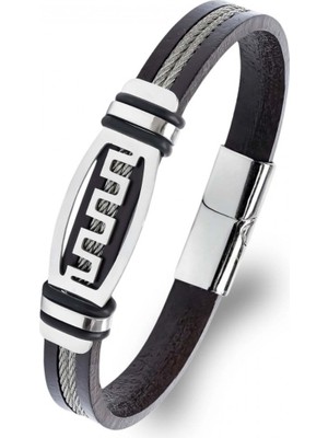 Kuşkaya Ticaret Meander Motifli Çelik Halatlı Deri Erkek Bileklik | 14 Şubat Sevgililer Günü Hediyesi