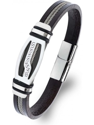 Kuşkaya Ticaret Deri Kordonlu Çelik Halat Erkek Bileklik | 14 Şubat Sevgililer Günü Hediyesi