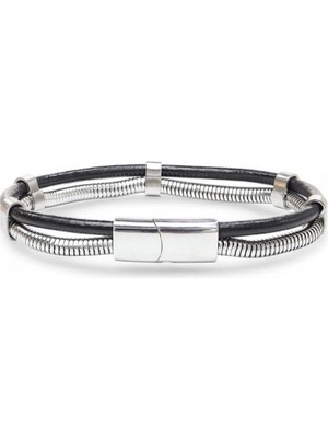 Kuşkaya Ticaret Spiral Çelik Zincir Ve Deri Bileklik | 14 Şubat Sevgililer Günü Hediyesi