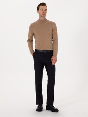 Cacharel Erkek Camel Slim Fit Yün Karışımlı Yarım Balıkçı Basic Triko Kazak 50315296-VR015