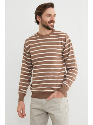 Çizgili Bisiklet Yaka Kazak