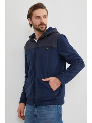 Armalı Kapüşonlu Fermuarlı Polar Ceket