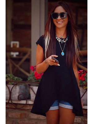 Aisha Elbise Kadın Kısa Kollu Asimetrik Viskon Kumaş Bluz