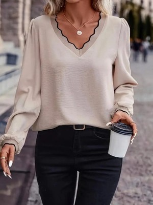 Arben Boutique Kadın Uzun Kollu V Yakalı Aerobin Bluz