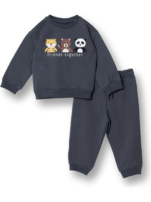 Hellobaby Erkek Bebek Eşofman Takımı Bisiklet Yaka Uzun Kol Ribanalı