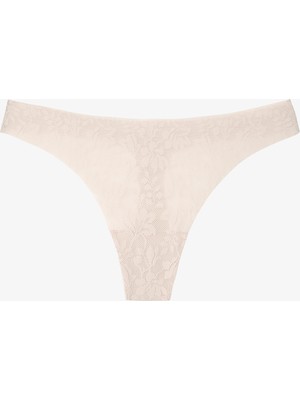 Invisible Laser Cut Lace Açık Bej Tanga Külot