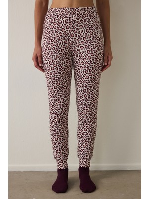 Penti Bordo Leopar Desenli Termal Etkili Pijama Altı