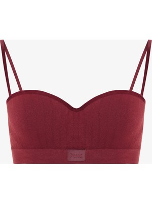 Bordo Stardoll Dikişsiz Balenli Push Up Straplez Sütyen