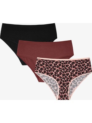 Leopar Desenli Crispy Leo 3'lü Yüksek Bel Külot