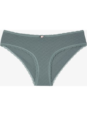 Koyu Gri Kalp Desenli Pointel Düşük Bel Hipster Külot