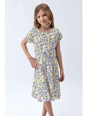Brix Kız Çocuk Desenli Kısa Kollu Elbise Desenli Renk