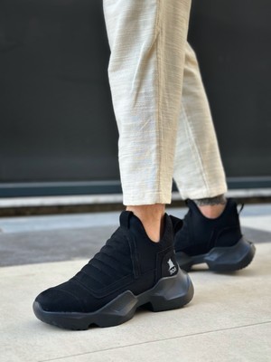 BA0401 Bağcıksız Rahat Yüksek Siyah Taban Siyah Süet Erkek Spor Yarım Bilek Bot