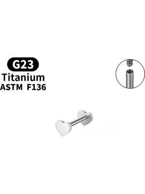 G23 Titanyum Iki Tarafı Kalp Kıkırdak Piercing/labret Piercing-Helix- Tragus Bar 6mm-1 Adet