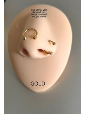 %100 Cerrahi Çelik Top Uçlu At Nalı /c Piercing-Halka 8mm-Kalınlık 1mm-Top 2,5mm-1 Adet