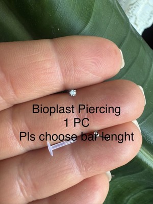 Bylin Zirkon Taşlı Bioplast Piercing-Labret, Helix, Tragus, Helix Foward, Flat- Taş Çapı 2mm-Bar boy 6mm/1 Adet