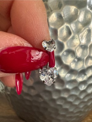 Çift Kalp Zirkon Taşlı Cerrahi Çelik Göbek Piercing - Bar Uzunluğu 10MM- 1 Adet