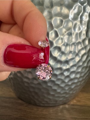 Prenses Pembe Zirkon Taşlı %100 G23 Titanyum Göbek Piercing - Bar Uzunluğu 10 mm - 1 Adet