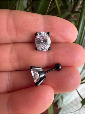 Cerrahi Çelik Siyah Iri Tek Taşlı Piercing (Taş Çapı: 9mm, Bar :6mm)
