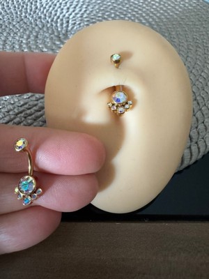 %100 G23 Titanyum Cry 0 Cancanlı Taş Altın Göbek Piercing- Bar Uzunluğu 10MM- 1 Adet