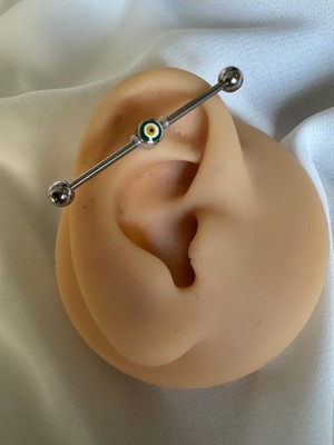 Cerrahi Çelik Koyu Nazar Köprü Piercing / Endüstriel Piercing - Bar Uzunluğu 36 mm - 1 Adet