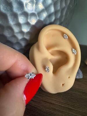 Bylin %100 316 L Cerrahi Çelik Markiz Zirkon Labret Piercing Takısı Taş Çapı 4mm)Bar Boy 6mm -1 Adet