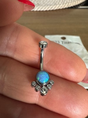 %100 G23 Titanyum Opal Taşlı Göbek Piercing- Bar Uzunluğu 10MM- 1 Adet