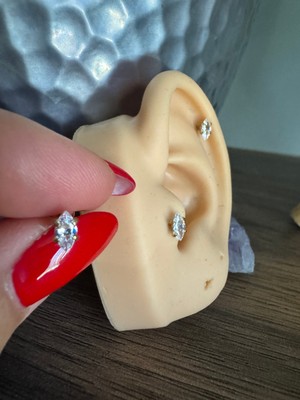 %100 316 L Cerrahi Çelik Markiz Zirkon Labret Piercing Takısı (Taş Çapı 4mm) -1 Adet